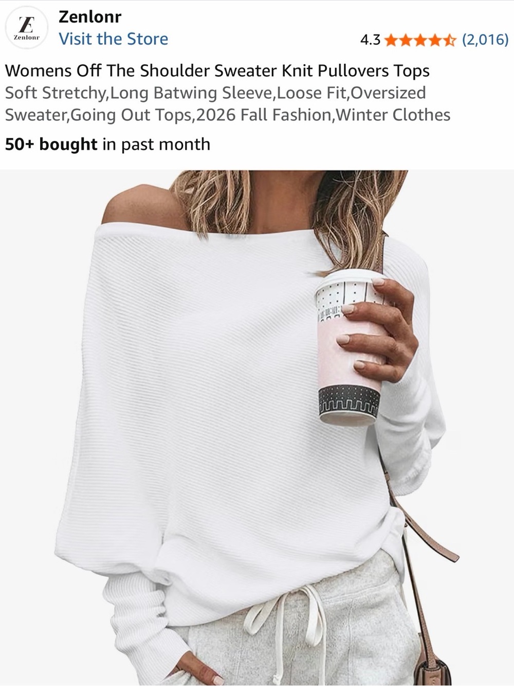 Amazon white off the shoulder sweater- L- NWT
